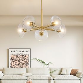 Modern Gold 5-Light Sputnik Chandelier with Clear Glass Shades, Mid-Century Hanging Pendant Light Fixture for Dining Room, Living Room Modern Gold 5-Light Sputnik Chandelier with Clear Glass Shades, Mid-Century Hanging Pendant Light Fixture for Dining Room, Living Room
